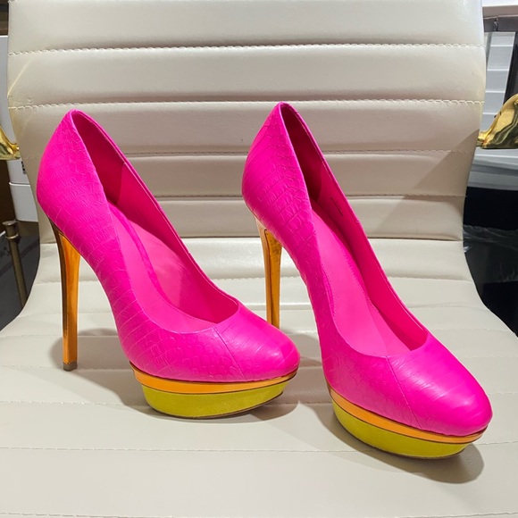 B Brian Atwood Fontaine pump - snakeskin / suede barbie pink * NEW * size 7 - Picture 3 of 6